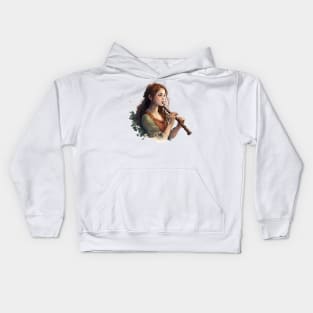 musical instrument | beautiful girl with flute Kids Hoodie